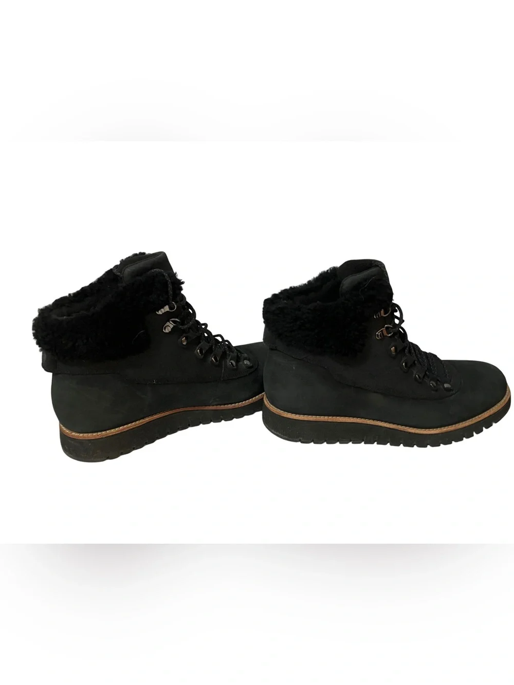 Cole Haan Black Lace-Up Shearling-Trim Winter Boots